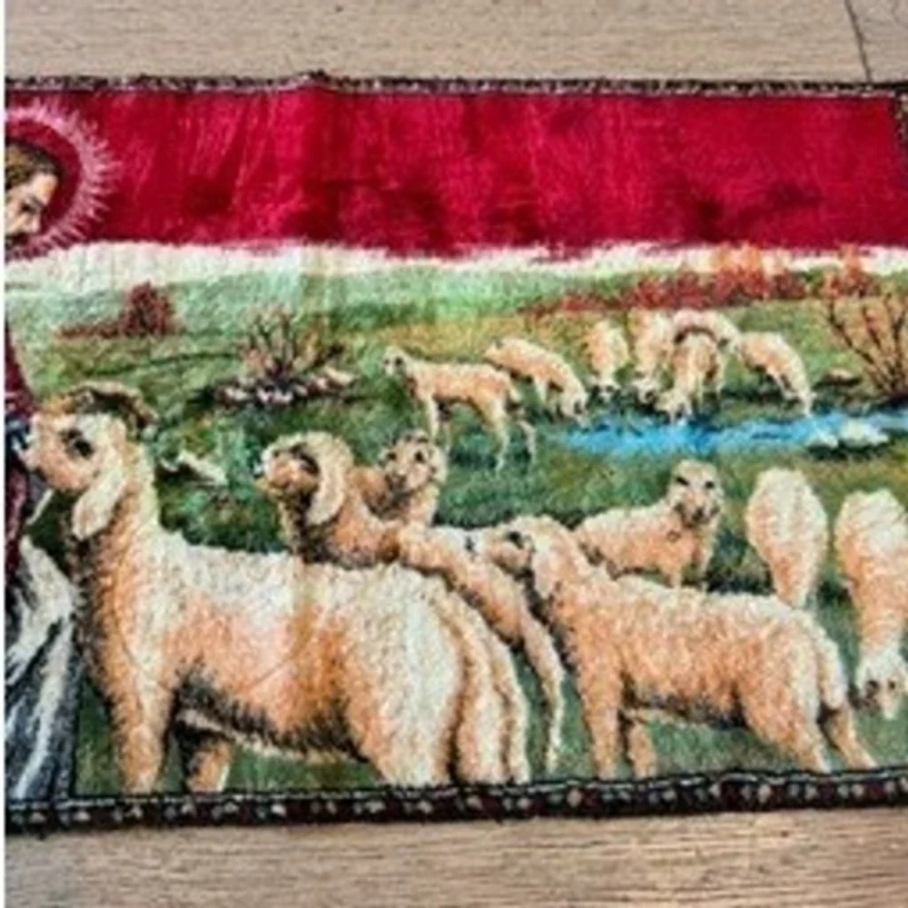 Jesus Good Shepherd Vintage Tapestry Vintage Religious Made in Lebanon (1671)